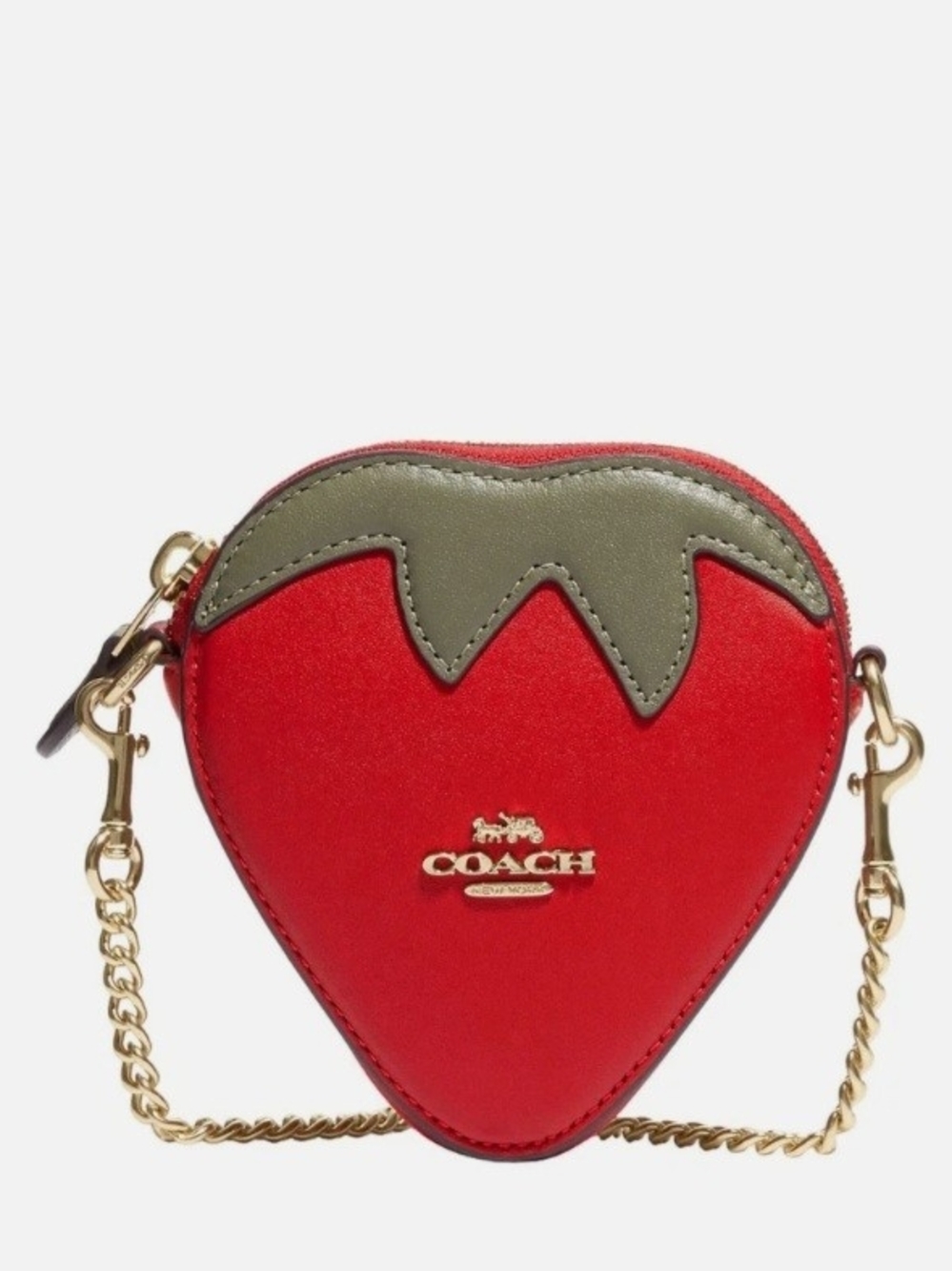 COACH Red Strawberry Crossbody Bag with Gold Chain
